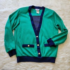 Vtg Cricket Lane America Collection Faux Cardigan S Blue Green Nautical Shirt